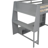 DNChuan Full Size Loft Gaming Bed with LED Desk Built-in USB-Ports,TV-Stand,Hanging Clothes Rack,Loft Bunk Bed with Storage Bookcase,Shelves,for Kids,Adults,Boys,Girls - Gray DNChuan