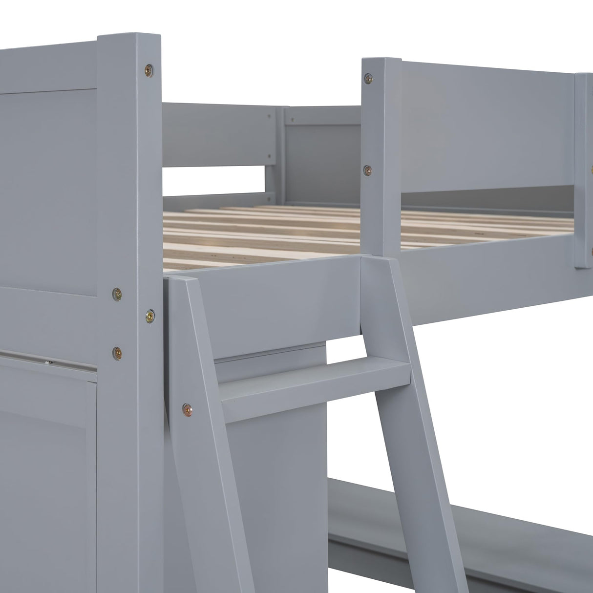 Ibraccieni Full Size Loft Bed with Desk and Shelves, Wood Loft Bed Frame with Ladders and Full-Length Guardrail for Adult, Space-Saving Design, No Box Spring Needed, Gray Ibraccieni