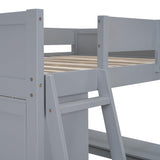 Ibraccieni Full Size Loft Bed with Desk and Shelves, Wood Loft Bed Frame with Ladders and Full-Length Guardrail for Adult, Space-Saving Design, No Box Spring Needed, Gray Ibraccieni