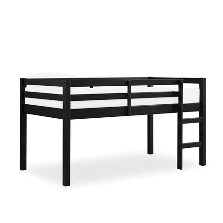 DHP Milton Twin Loft Bed with Safety Guard Rail, Black, Space Saving Junior Size, Pine Wood DHP