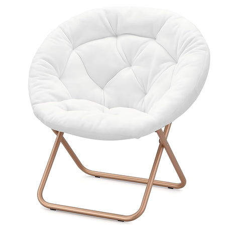 Magshion Saucer Chair for Adults, Oversized Folding Cozy Moon Chair with Gold Metal Frame, Furry Faux Fur Comfy Lazy Seat for Bedroom, Living Room, Dorm Room, Apartment (White) Magshion