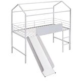 Harper & Bright Designs Twin Size House Loft Bed with Slide, Metal Loft Bed Frame Twin with Ladder, Kids Playhouse Loft Bed with Writing Board for Girls Boys, No Box Spring Needed, White Harper & Bright Designs
