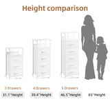 Somdot White Nightstand with Charging Station and LED Light for Bedroom, Tall 4 Drawers Dresser with Fabric Bins for Bedside Kids Dorm Room Closet Laundry Entryway, White Leather Somdot