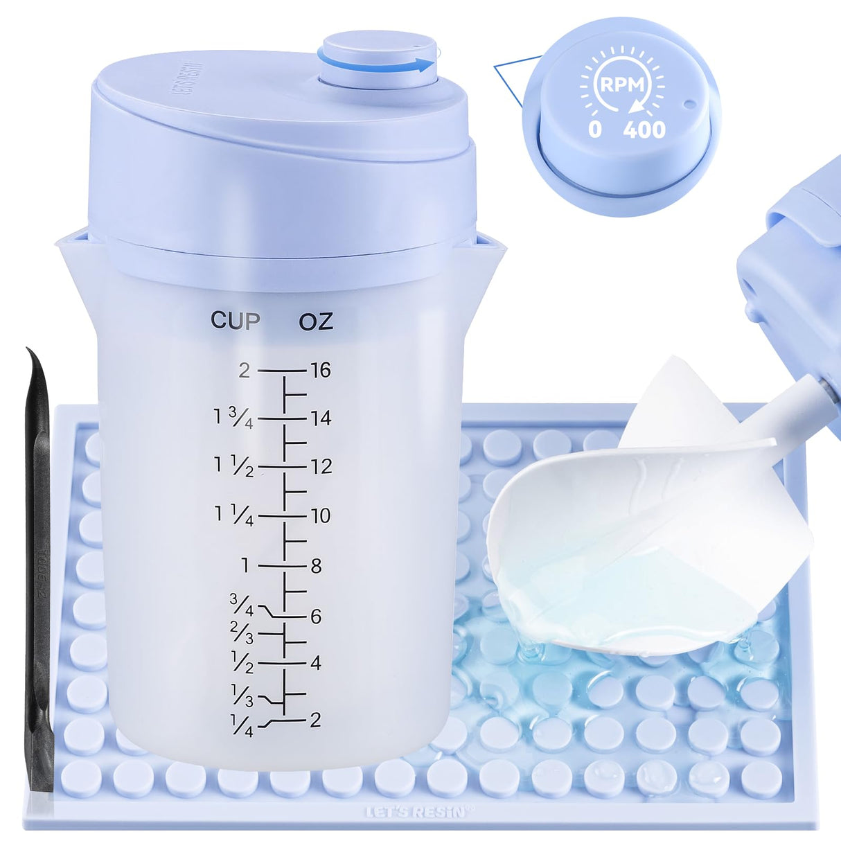 LET’S RESIN Upgraded Mini Auto Resin Mixer, Hands-Free Easy Clean Epoxy Mixer with 16fl.oz Silicone Mixing Cup, Stepless Speed Continuous Electric Epoxy Resin Mixer for Epoxy Resin, Molds, Soap Making LET'S RESIN