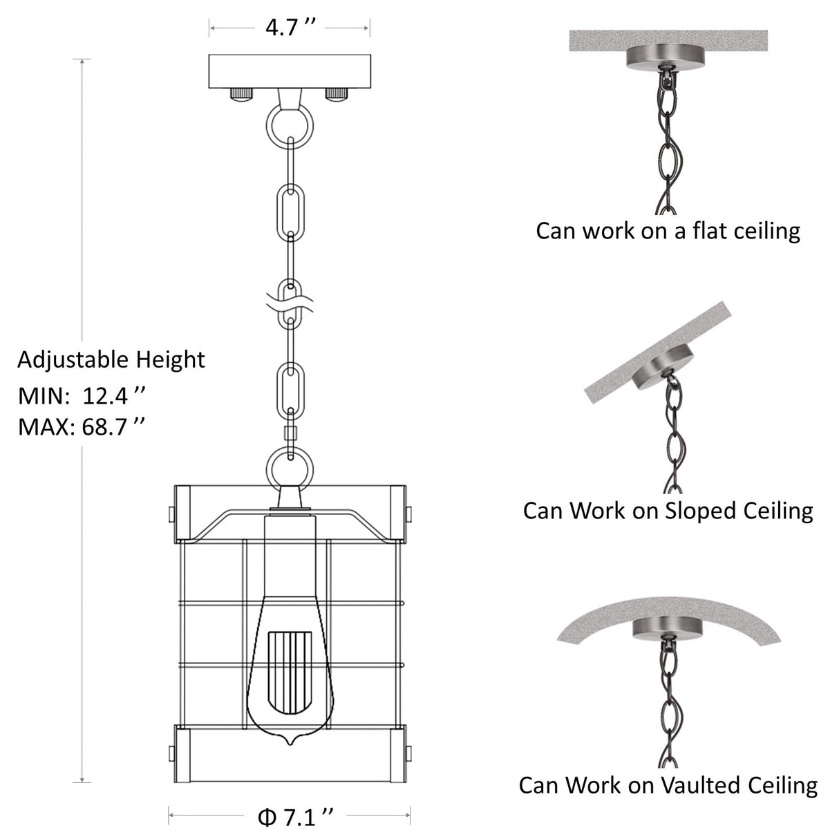 Rustic Pendant Light Fixtures, Farmhouse Kitchen Wood Hanging Lighting, Industrial Round Cage Chandelier for Entryway Hallway Dining Room Bedroom Foyer ACNKTZ