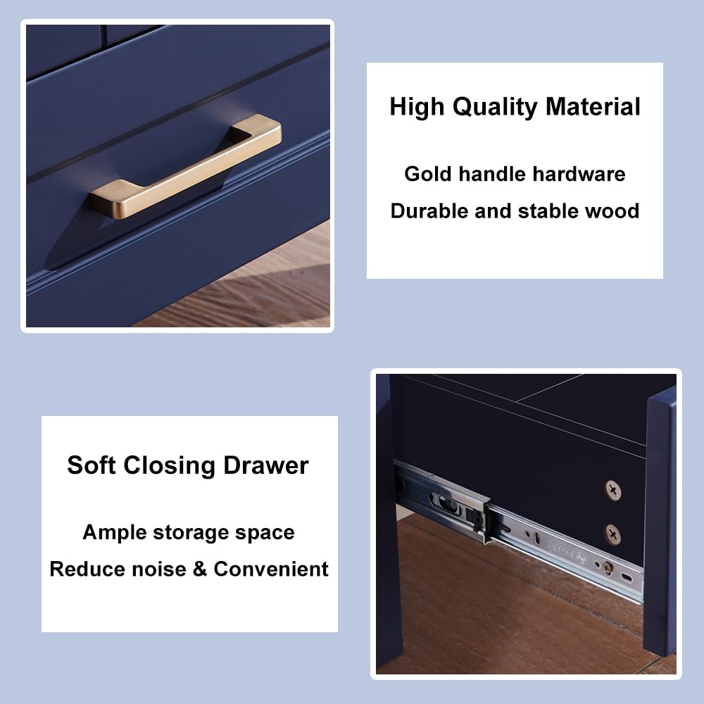 Wenore Home 24 Inch Bathroom Vanity with Sink, Blue Bathroom Vanity Sink Set, Modern Bathroom Sink Cabinet Combo, Small Bath Vanity with White Three Hole Ceramic Sink Wenore Home