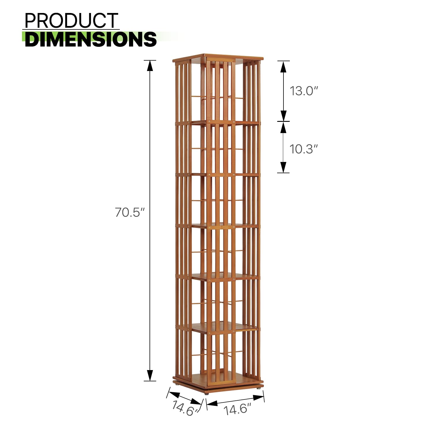 Magshion 6-Tier Rotating Bamboo Bookcase - Stylish Corner Shelf Storage Organizer for Home and Office - WoodArtSupply