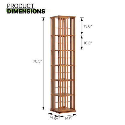 Magshion 6-Tier Rotating Bamboo Bookcase - Stylish Corner Shelf Storage Organizer for Home and Office - WoodArtSupply