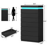 HAUOMS Tall 7 Drawer Dresser with LED Light, Black Modern Chest of Drawers for Bedroom,Closet Dressers with Drawers for Living Room, Entryway, Hallway HAUOMS