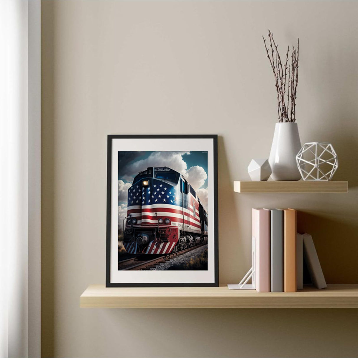 QAZWSX Train American Flag Diamond Painting Kits for Adults, DIY 5D Flag Diamond Art Full Drill for Adult, for Beginner Home Wall Decor Gift 12x16 Inch QAZWSX