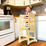 bedmoimo Kids Kitchen Step Stool for Kids with Safety Rail,Solid Wood Construction Toddler Learning Stool Tower, Montessori Toddlers Kitchen Stool, Natural bedmoimo