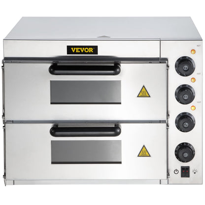 Commercial Pizza Oven Countertop 14" Double Deck Layer 110V 1800W Stainless Steel, Silver