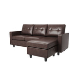 HONBAY Faux Leather Sectional Sofa, Convertible Sectional Couch L Shaped Couch Sofa for Small Space, Brown HONBAY