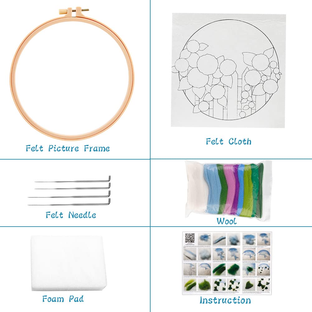 kgxulr Needle Felting Kit, Felt Painting Kit for Beginners, Felt Painting Set with Felting Needles,Needle Felting Pad, Felting Wool, Decorative Frame,DIY Instructions,Used for Home Decoration kgxulr