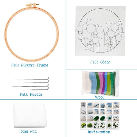 kgxulr Needle Felting Kit, Felt Painting Kit for Beginners, Felt Painting Set with Felting Needles,Needle Felting Pad, Felting Wool, Decorative Frame,DIY Instructions,Used for Home Decoration kgxulr