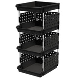 Lifewit Plastic Stackable Storage Baskets, 4 Tier Stacking Bins 13.8"D x 11.8"W x 28.3"H, Large Capacity Multi-Functional Containers Shelves for Pantry, Playroom, Kitchen and Bedroom, 1 Pack, Black Lifewit