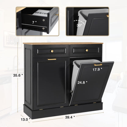 Anbuy Dual Tilt Out Cabinet with Two Wood Hideaway Trash Drawers, Free Standing Recycling Double Can Holder for Kitchen(Black) - WoodArtSupply