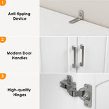 FACBOTALL Bookshelf and Bookcase with Doors, 6 Tier Double Wide Large Bookshelves, Open Display Shelves, 73'' Tall Bookshelf with Storage Cabinets for Home Office, Living Room, Library, White FACBOTALL