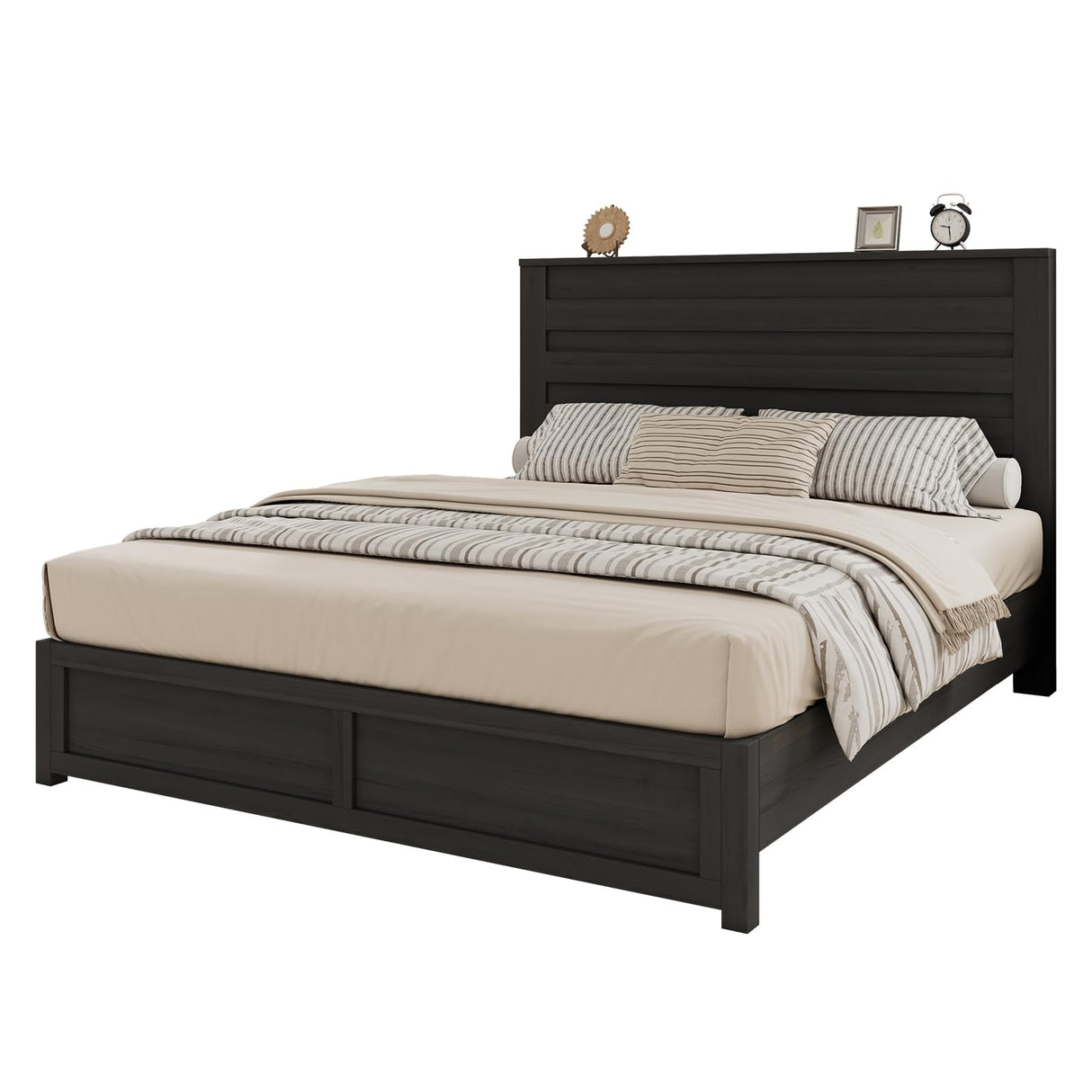 Albott Queen Size Farmhouse Bed Frame with 49" Headboard, Platform Bed Frame with Wood Slats Support/No Box Spring Needed/Easy Assembly, Black Albott