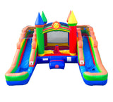 Inflatable Bounce House and Double Slide Combo Unit (Without Blower) - 16.5 x 15 x 11 Foot- Crossover Rainbow Castle Combo Bouncer, Kids Outdoor Toys, Jumpers for Kids Pogo Bounce House