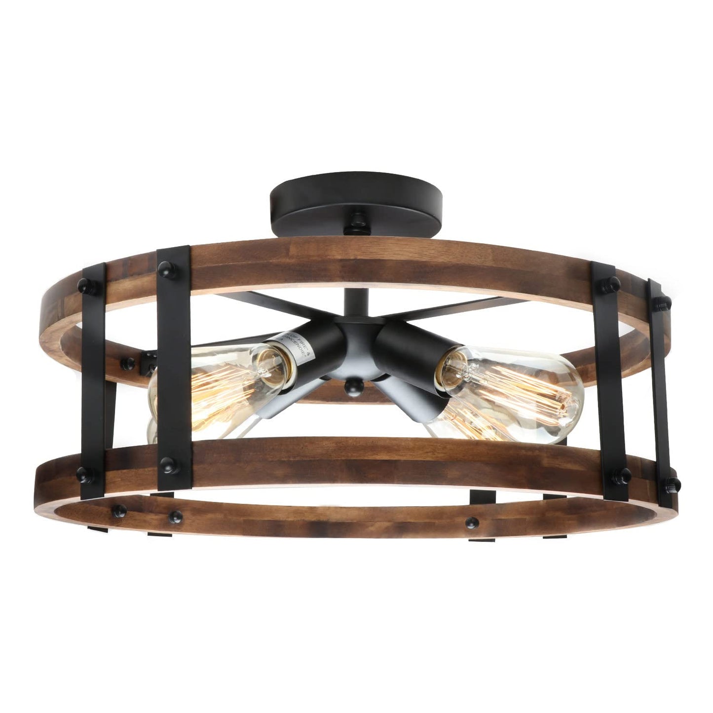 Voguad Semi Flush Mount Ceiling Light Fixture, Modern Farmhouse Wood Drum Ceiling Lamp, Rustic Close to Ceiling Lighting for Hallway Entryway Laundry Room Bedroom