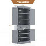 Giantex Pantry Organizers and Storage, 72" Tall Kitchen Cabinet with 2-Door Cabinets & Drawer, Buffet Sideboard w/Adjustable Shelves, Wooden Freestanding Cupboard for Dining Room Living Room (Grey) Giantex
