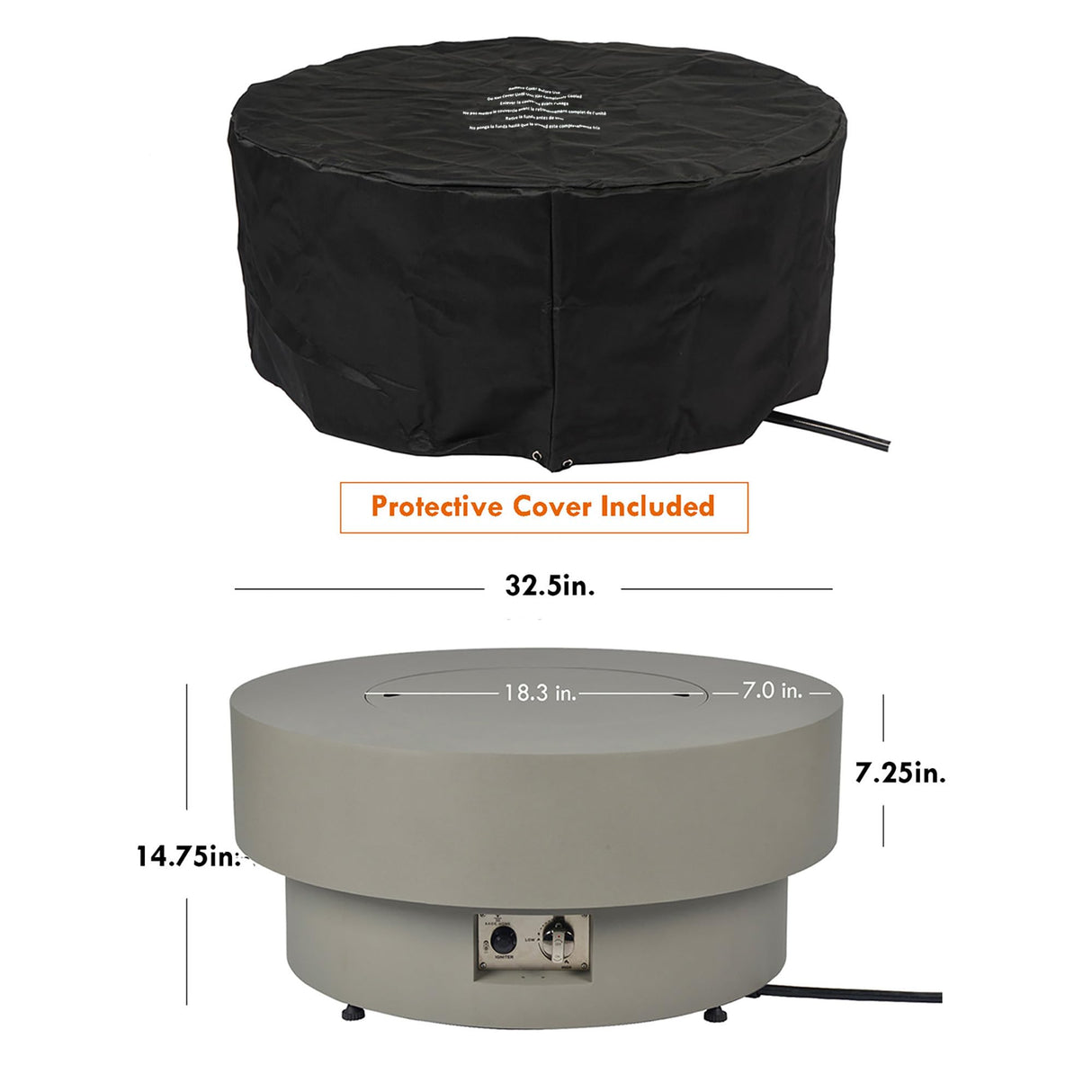 BAIDE Home Propane Outdoor Fire Pit Table, Flint & Concrete Look 33-inch Round Patio Gas Fire Table 50,000 BTU w/Lid, Fire Glass, Heavy Duty Rain Cover, Pre-Attached 10ft Propane Hose BAIDE HOME