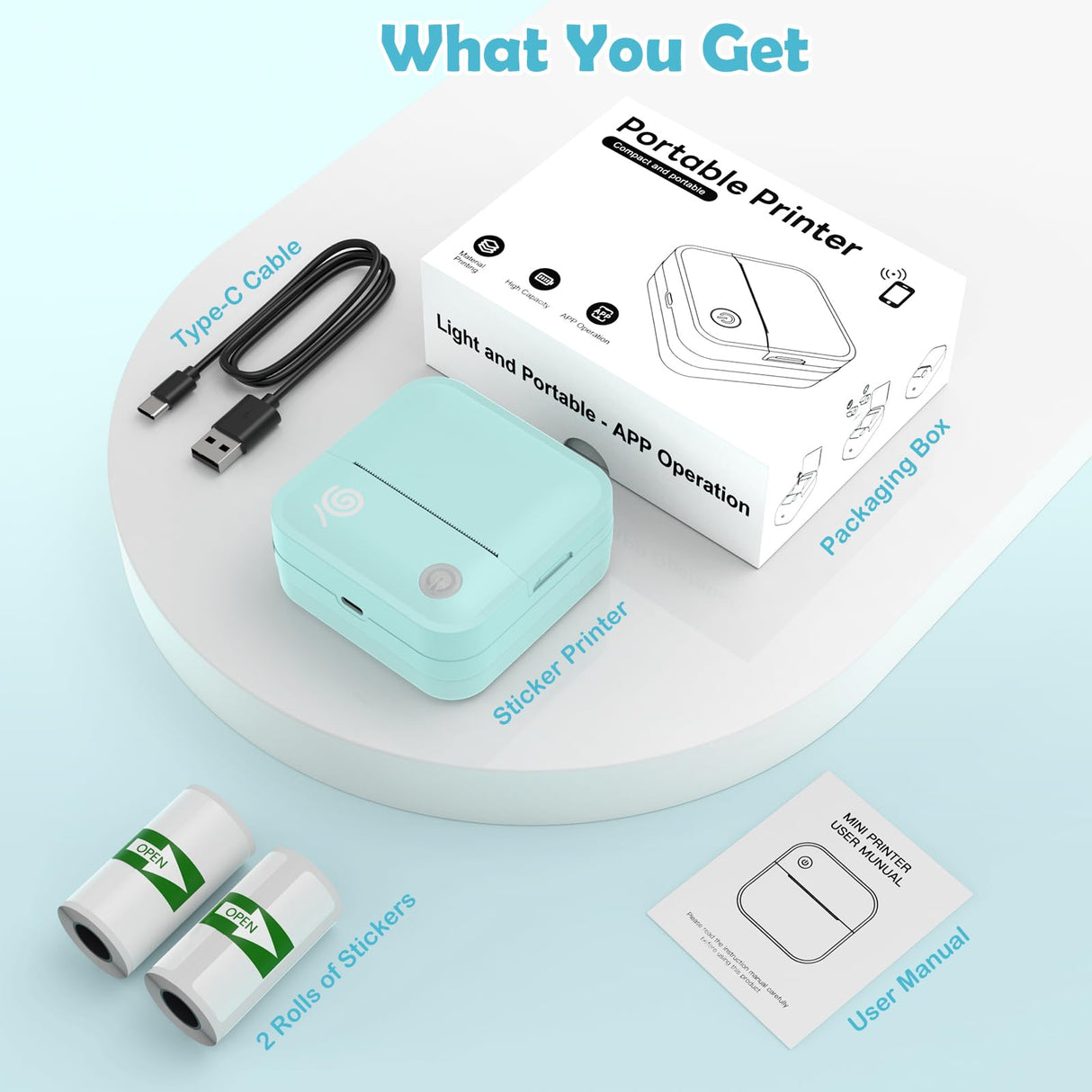 lopevi Label Maker - Portable Thermal Label Printer, Bluetooth Label Maker Machine Mini Sticker Printer with 2 Rolls Paper, Mini Sticker Printer with Multiple Templates for Phone lopevi