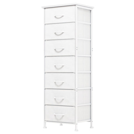 Fixwal White Tall Dresser for Bedroom, Storage Dresser Organizer with 7 Fabric Drawers, Nightstand Furniture in Closet, Entryway, Hallway Fixwal