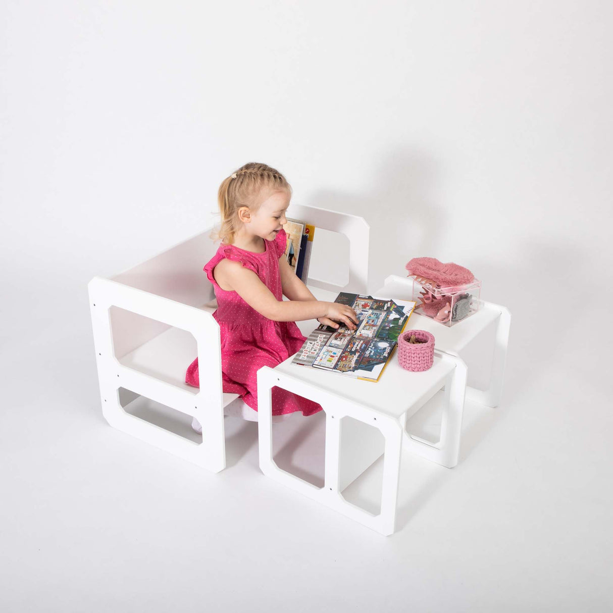 Sweet Home from wood Montessori Wooden Kids Play Table Set, Toddler Table Set or Preschool Learning Table or Chair, Weaning Table, Kids Play Table (White Color Set 1 Table and 2 Chair) Sweet Home from wood
