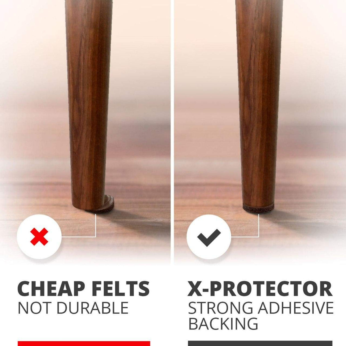 Felt Furniture Pads X-PROTECTOR - 48 Premium Floor Protector Chair Felts for Feet Wood Floors Best Hardwood Protect Your Hard Floors! (Brown) X-Protector