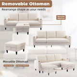 Siiejia Convertible Sectional Couches for Living Room, L-Shaped Couch 3 Seats Sofas with Storage Chaise & 2 Cup Holders, Small Sofa for Apartment, Compact Spaces, Beige Siiejia