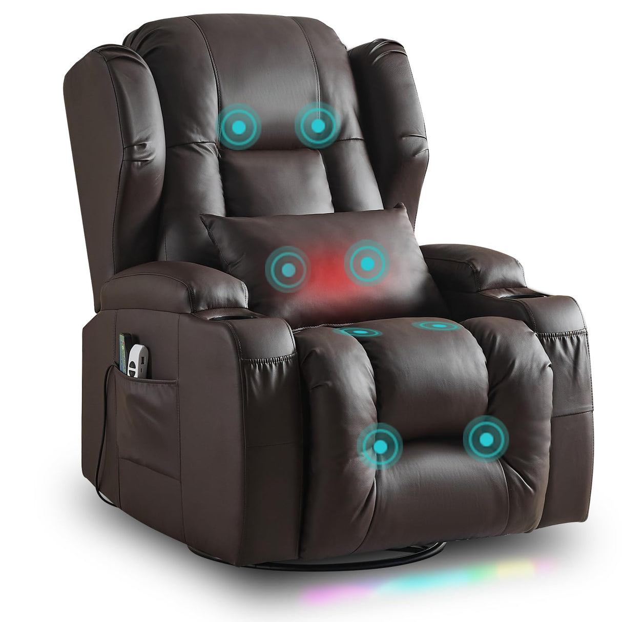 OQQOEE Power Recliner Chair,Electric Swivel Rocker Recliner,Glider Rocking Chairs Home Theater Seating with Massage Heat,Cup Holders,USB Ports for Living Room (Brown PU) OQQOEE