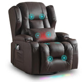 OQQOEE Power Recliner Chair,Electric Swivel Rocker Recliner,Glider Rocking Chairs Home Theater Seating with Massage Heat,Cup Holders,USB Ports for Living Room (Brown PU) OQQOEE