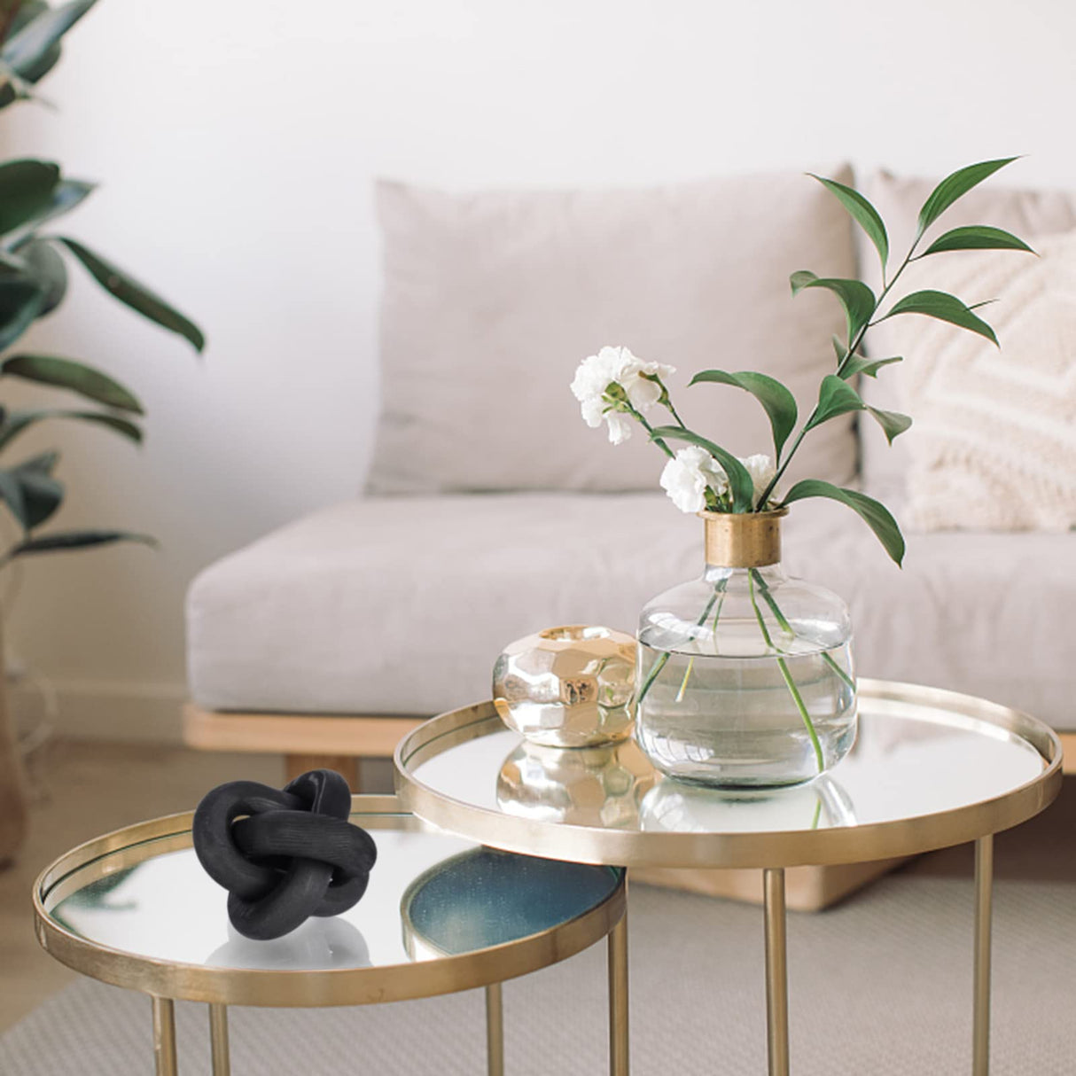 Jlong Wood Knot Decor, 3-Link Wood Chain Link Coffee Table Decor, Small Shelf Decor Accents, Hand Carved Modern Farmhouse Boho Wooden Knot Decorative Chain Wood Decor for Living Room Bedroom Office Jlong