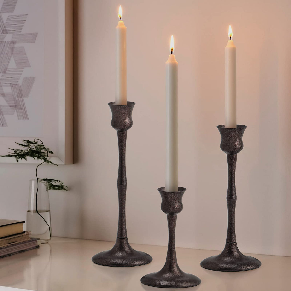 Candle Stick Candle Holder Set of 3 Metal Candlestick Holders Candle Stand Taper Candle Holders for Table Centerpiece Fireplace Mantle Decor, Ideal Gift for Wedding Thanksgiving Christmas Housewarming SHOHAYTO