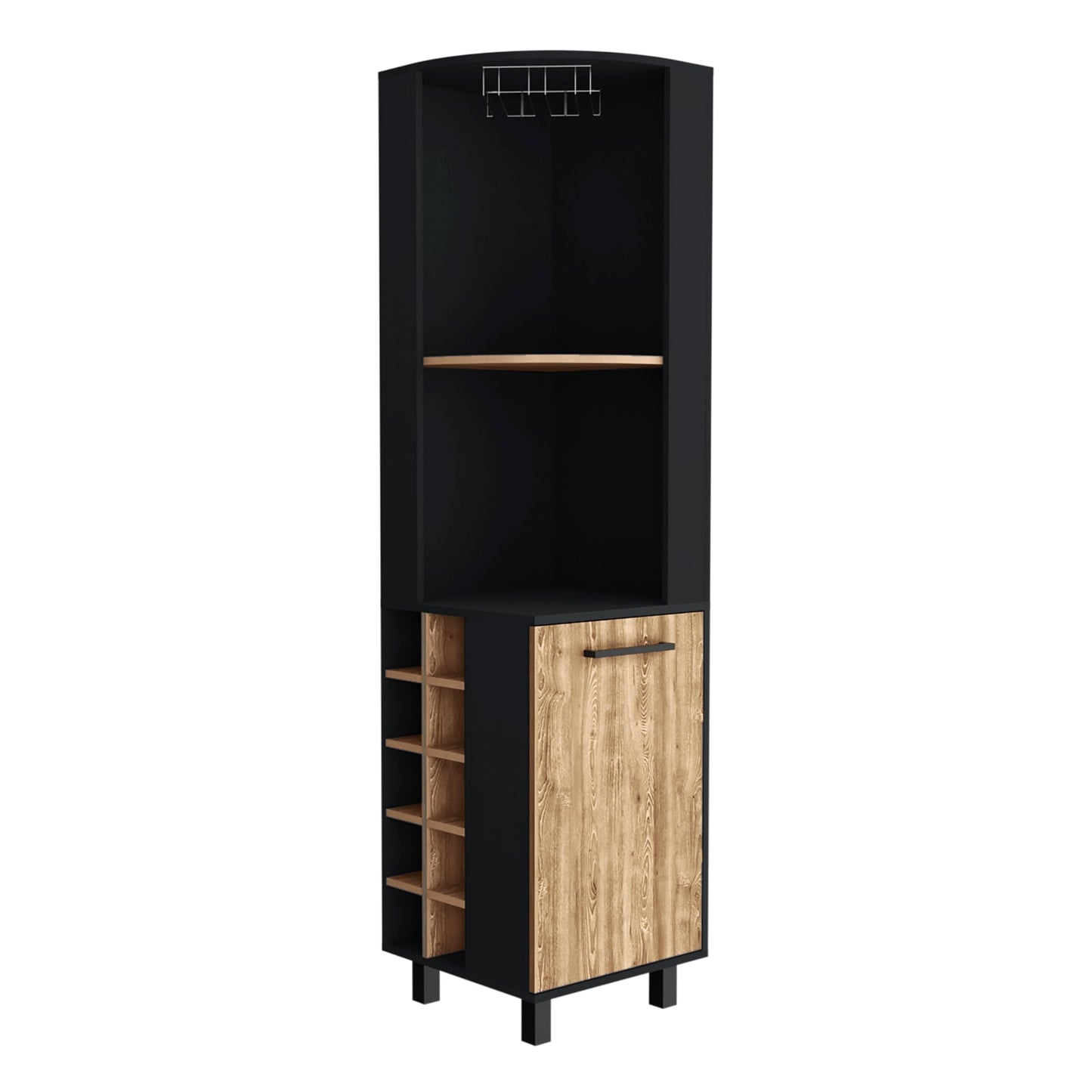 Tuhome Kaia Corner Bar Cabinet, Two Shelves, Ten Built-in Wine Rack, Single Door Cabinet, Two Interior Shelves, Black/Pine