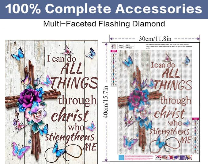 Christ Cross Diamond Painting Kits for Adults-5D Religious Diamond Art for Beginners, DIY Jesus Religious Inspirational Diamond Painting Art Crafts, for Decorating Home Walls and Gifts 12X16Inch Xylogist