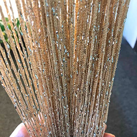 Hysenm 2 Pack 39 x 79 Inch String Curtains Door, Hippie Room Decor Beaded Curtains for Doorway, Closet Curtains, Room Divider Privacy Decor, Boho Home Decoration for Bedroom, Party, Champagne Hysenm