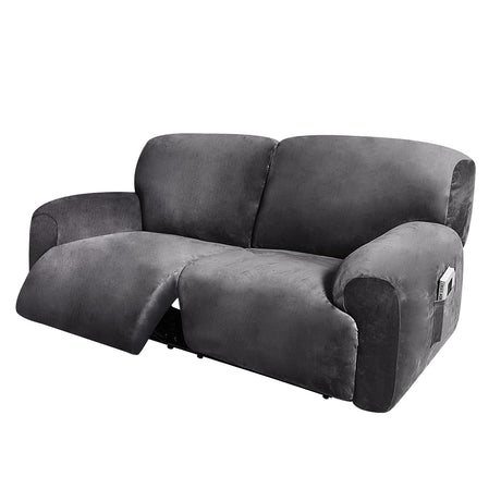 ULTICOR Extra Wide 75-100" 2 Seater Reclining Sofa Slipcover, Velvet Stretch 6-Piece, Soft Washable (Dark Grey) ULTICOR