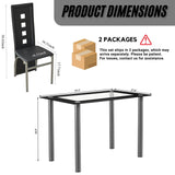 Karl home 5-Piece Dining Table Set with 1 Glass Dining Table and 4 PVC Chairs, Modern Dining Table Set for Kitchen & Breakfast Dining Living Room, Space Saving Karl home