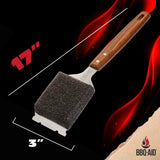 BBQ-AID Bristle Free Grill Brush and Scraper for Barbecue – Grill Brush for Outdoor Grill with Extended, Large Wooden Handle and Replaceable Head –No Scratch- BBQ Grill Cleaning Accessories. BBQ-Aid