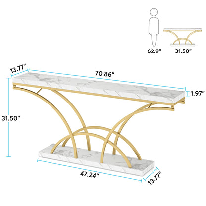 Tribesigns 70.9 Inch Long Console Table for Entryway,Gold Sofa Table with White Faux Marble Tabletop,Mid Century Accent Table with Half-Moon Shape Legs - WoodArtSupply