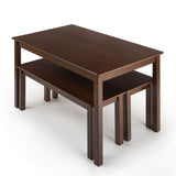 Zinus Juliet Espresso Wood Dining Table with Two Benches / 3 Piece Set, Table and Bench Set Zinus