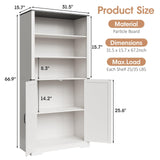 Maupvit 67" White Tall Bookshelf and Bookcase with Doors, 5-Tier Farmhouse Book Shelf with Storage Cabinet, Open Display Shelves, Wood Large Book Storage Cabinet for Living Room, Study, Kitchen, Home Maupvit