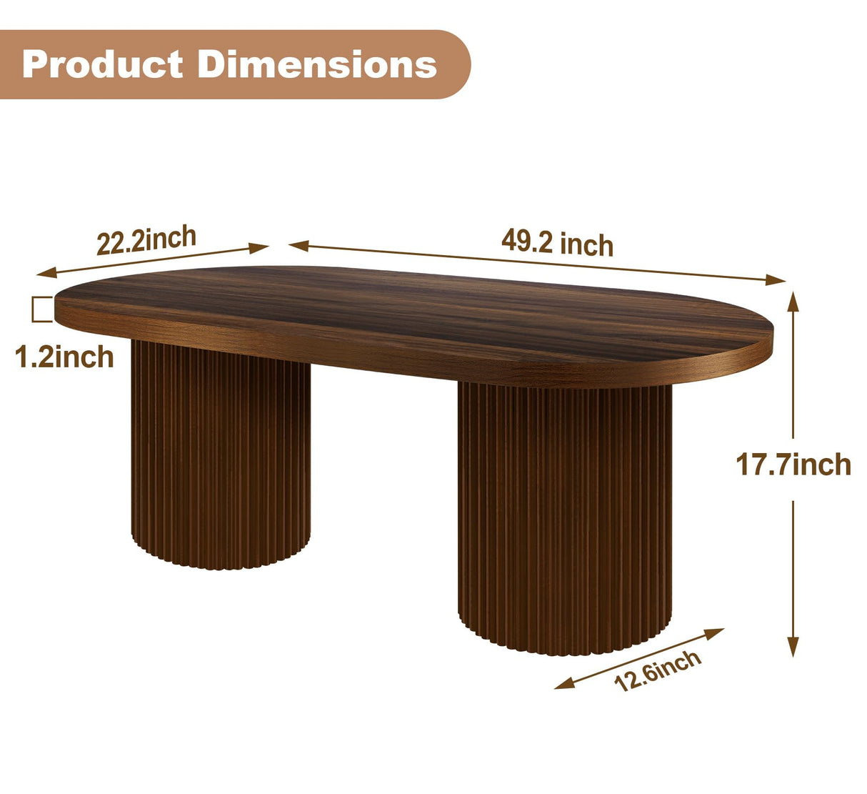 Farmhouse Coffee Table, Ellipse 47 in Wood Modern Center Accent Table, Mid Century Wooden Coffee Tables with Sturdy Base & Rounded Corners for Living Room (Rustic Brown) ZYBT