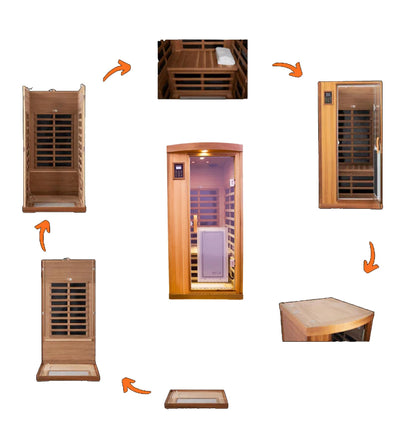 KUNSANA Red Cedar Personal Indoor Infrared Sauna Room, Low EMF Far-Infrared Sauna, Dual LCD Control Panel Inside and Outside,Bluetooth Speaker, Tempered Glass Door with Far Infrared Heating Panel