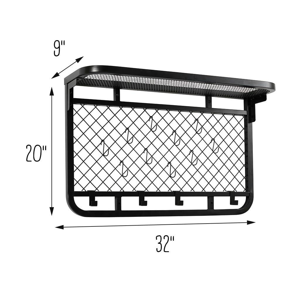 Honey-Can-Do Reversible Garage Wall Grid Shelf With Hooks, Black SHF-09837 Black