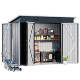 COMHOMA Shed Outdoor Storage Shed Metal,Lockable Doors Tool Sheds with Sloping Roof,Steel Garden Shed with Air Vent for Backyard,Patio,Lawn,Poolside (Grey, 8'*4') COMHOMA