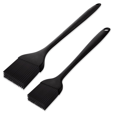 Heat Resistant Basting Brush Set, Tradyx Pastry Brush, Silicone Brush For Cooking And Baking, bbq Brushes For Sauce, Durable Steel Structure And One Pieces Design, Dishwasher Safe, 2 Pcs, (Black) TRADYX